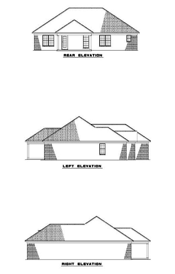 One-Story Rear Elevation of Plan 62313