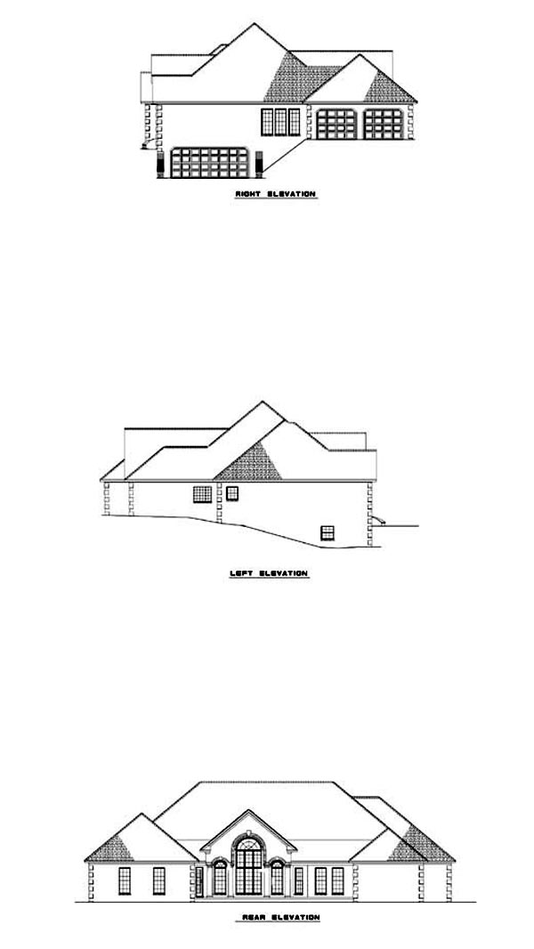 One-Story Rear Elevation of Plan 62325