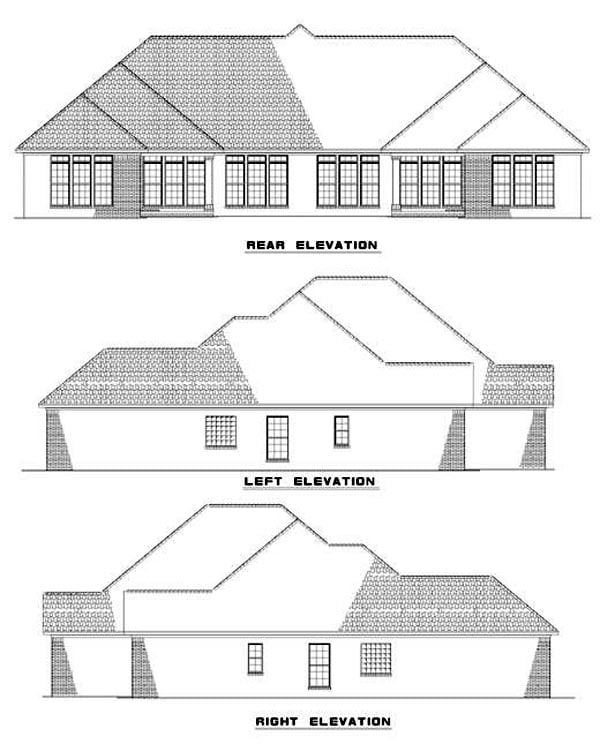 One-Story Rear Elevation of Plan 62353