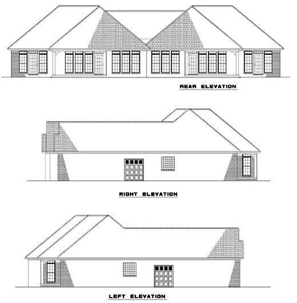 One-Story Rear Elevation of Plan 62354