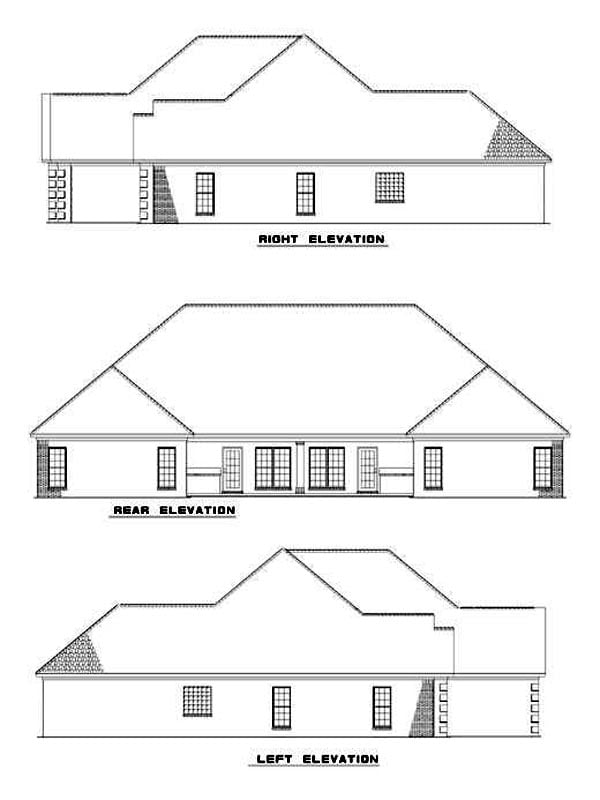 Narrow Lot One-Story Rear Elevation of Plan 62364