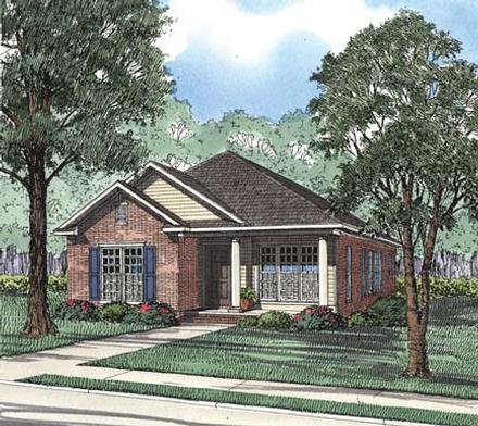 Narrow Lot One-Story Elevation of Plan 62365