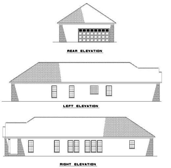 Narrow Lot One-Story Rear Elevation of Plan 62365