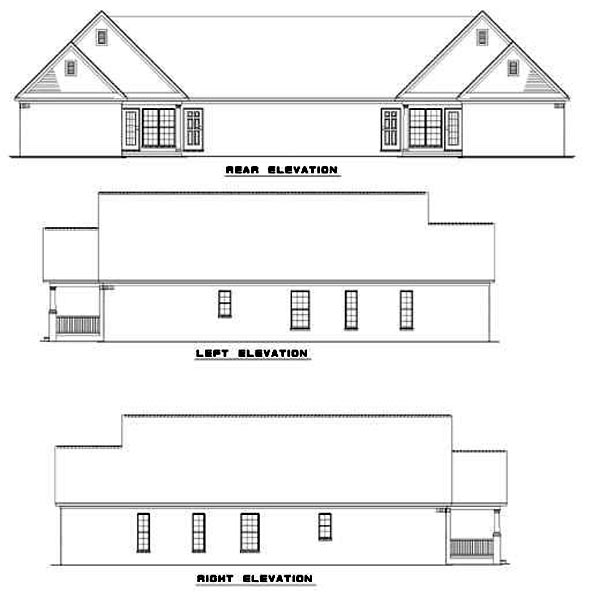One-Story Rear Elevation of Plan 62370