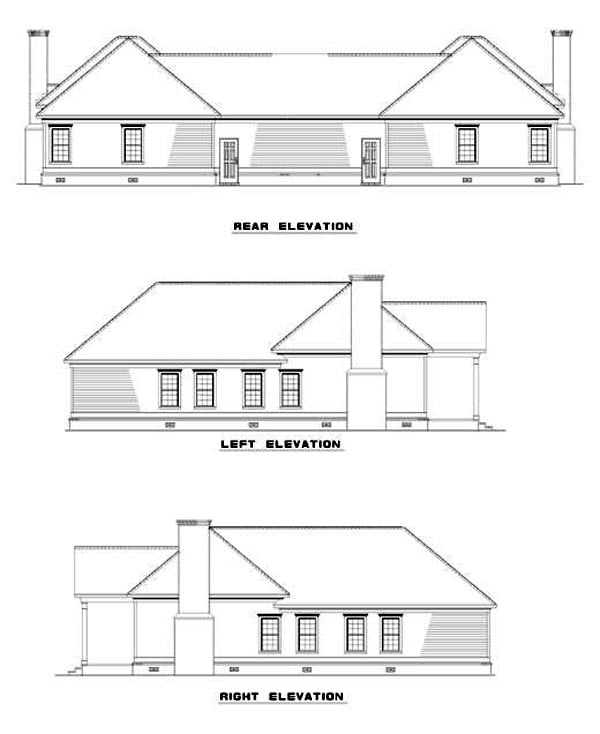 One-Story Rear Elevation of Plan 62372