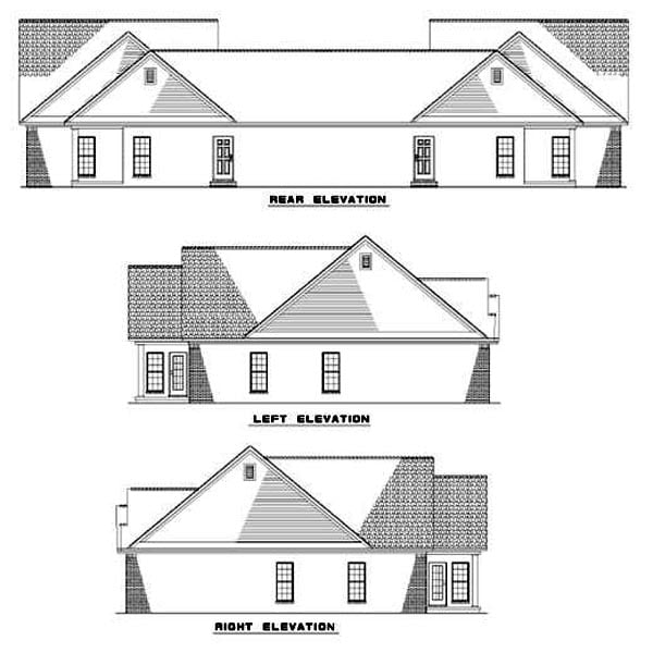 One-Story Rear Elevation of Plan 62373