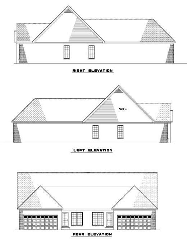 One-Story Rear Elevation of Plan 62374