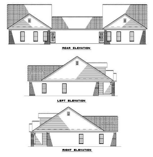 One-Story Rear Elevation of Plan 62375