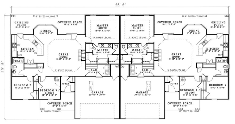 One-Story Ranch Level One of Plan 62376