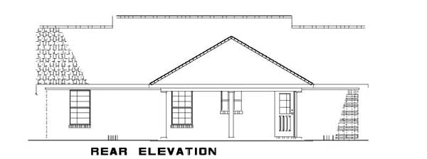 Country, Ranch Plan with 1100 Sq. Ft., 3 Bedrooms, 2 Bathrooms Rear Elevation