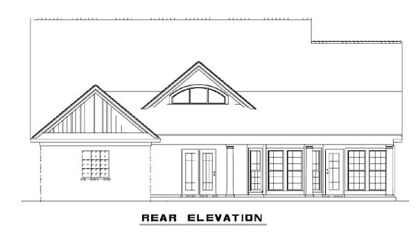 One-Story Rear Elevation of Plan 62392