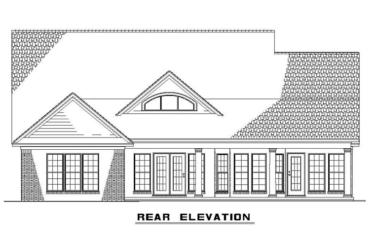 One-Story Rear Elevation of Plan 62397