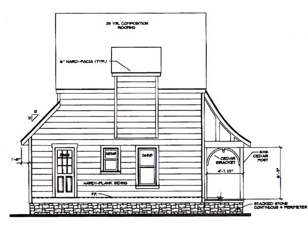 Cottage Rear Elevation of Plan 62413