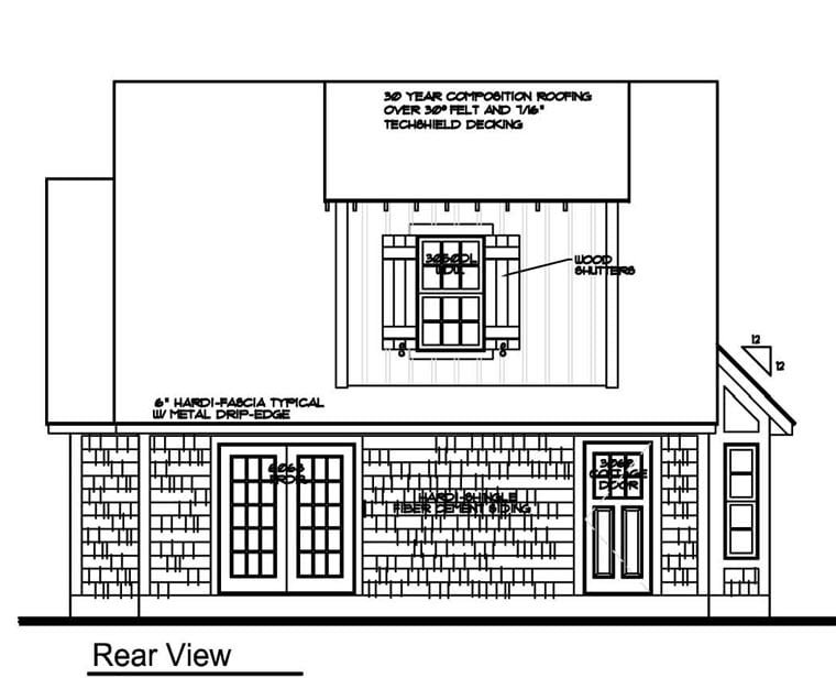 Cape Cod Rear Elevation of Plan 62414