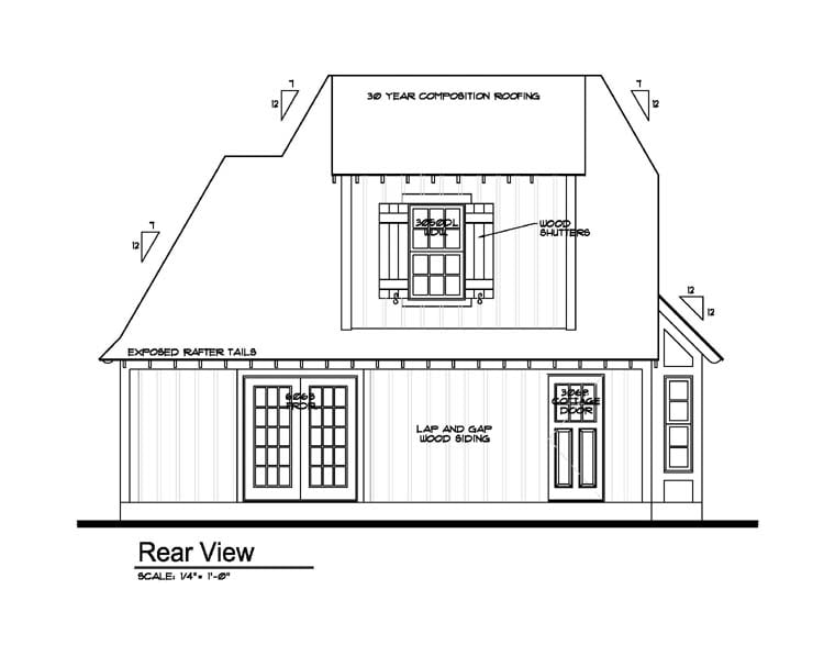 Cottage Rear Elevation of Plan 62415