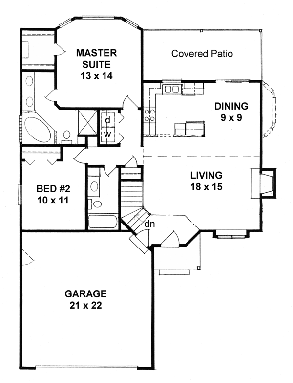 Narrow Lot One-Story Traditional Level One of Plan 62510