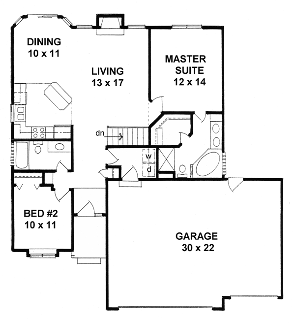 One-Story Traditional Level One of Plan 62511