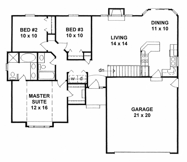 One-Story Traditional Level One of Plan 62515