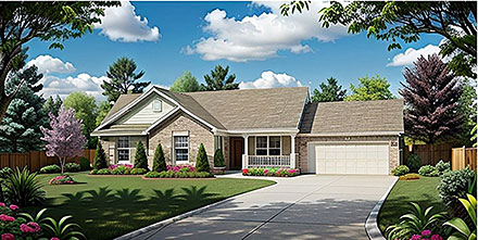 One-Story Ranch Elevation of Plan 62517