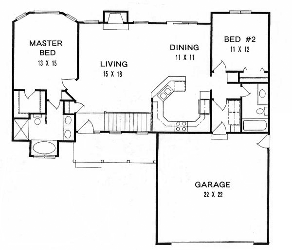 One-Story Ranch Level One of Plan 62518