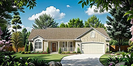 One-Story Ranch Elevation of Plan 62518