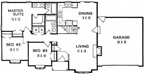 One-Story Ranch Level One of Plan 62519