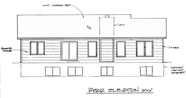 One-Story Traditional Rear Elevation of Plan 62525