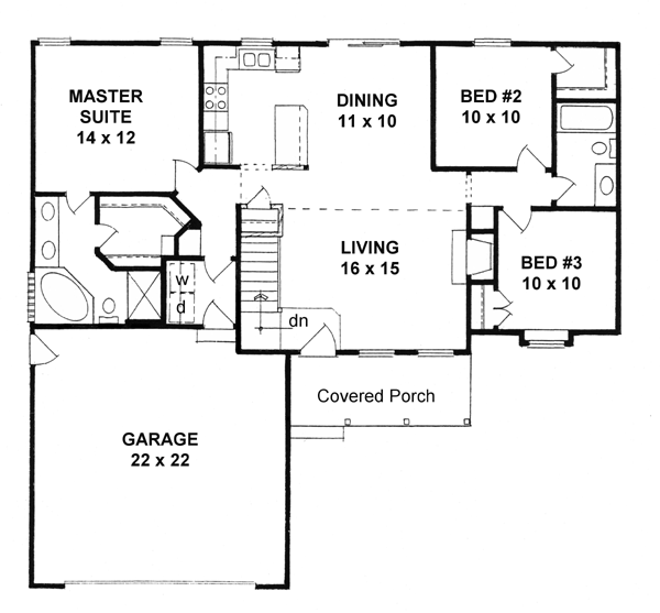 One-Story Ranch Level One of Plan 62537