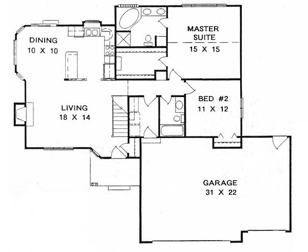 One-Story Ranch Level One of Plan 62538