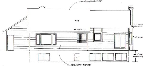One-Story Ranch Rear Elevation of Plan 62538