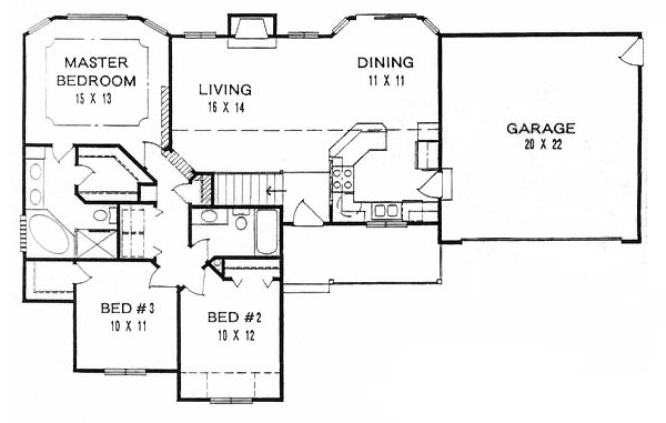 One-Story Ranch Level One of Plan 62541