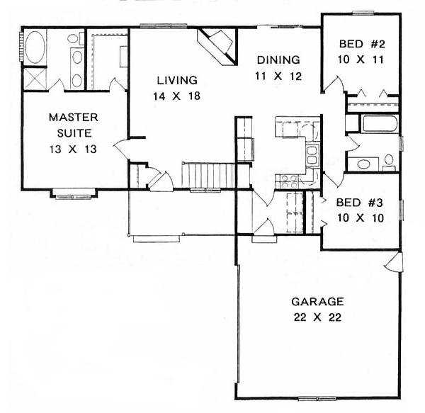 One-Story Ranch Level One of Plan 62544