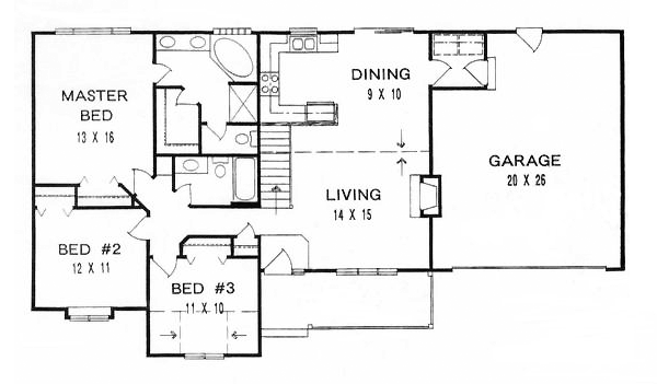 One-Story Ranch Level One of Plan 62547