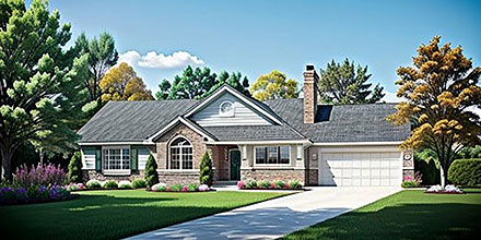 One-Story Ranch Elevation of Plan 62547