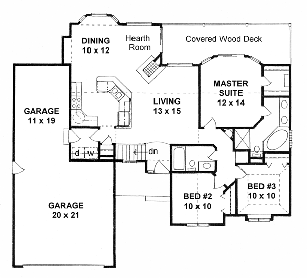 One-Story Traditional Level One of Plan 62550