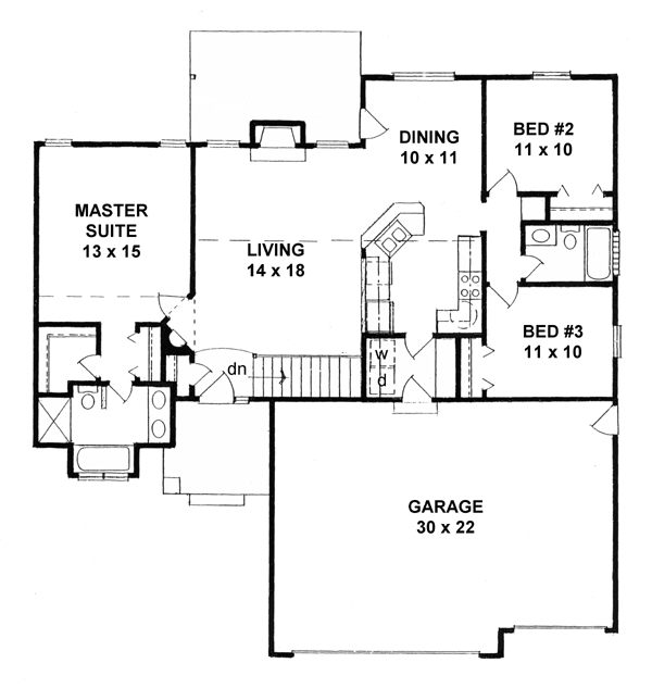 One-Story Traditional Level One of Plan 62551