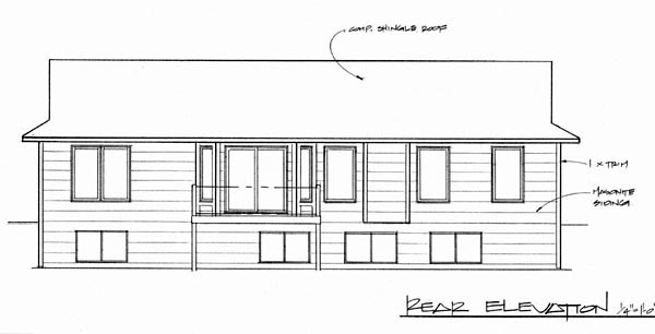 Bungalow One-Story Rear Elevation of Plan 62552