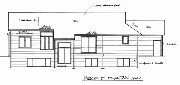 European One-Story Rear Elevation of Plan 62554