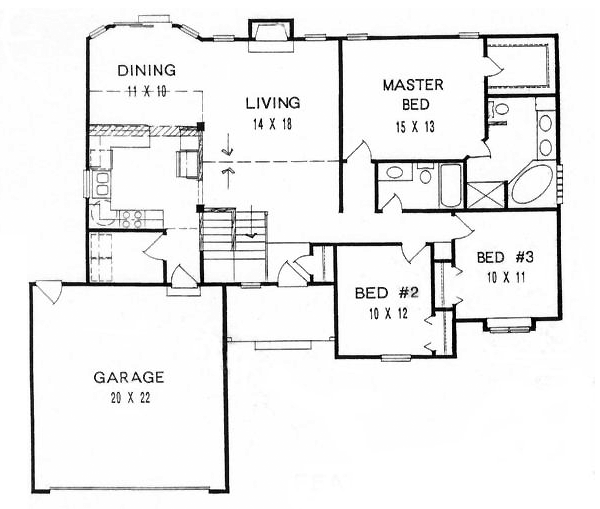 One-Story Traditional Level One of Plan 62561