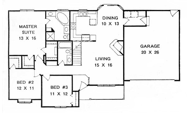 One-Story Ranch Level One of Plan 62562