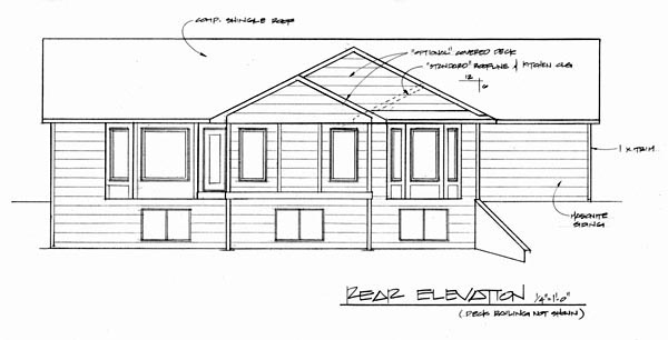 Ranch Rear Elevation of Plan 62563