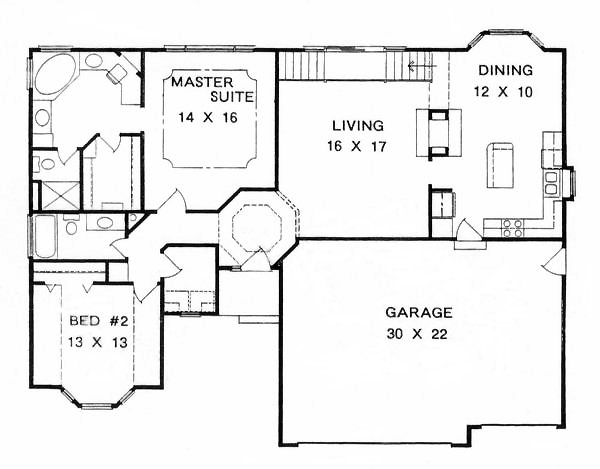 One-Story Traditional Level One of Plan 62566