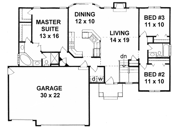 One-Story Traditional Level One of Plan 62573