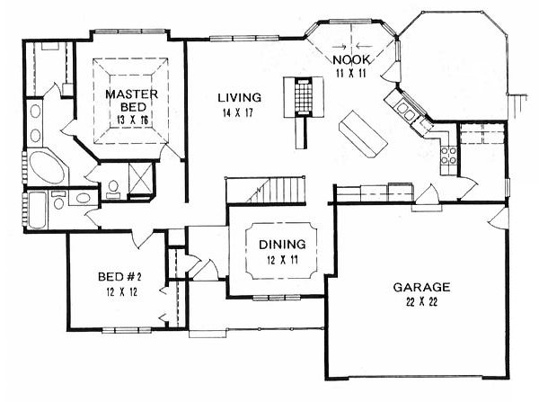 One-Story Ranch Level One of Plan 62581