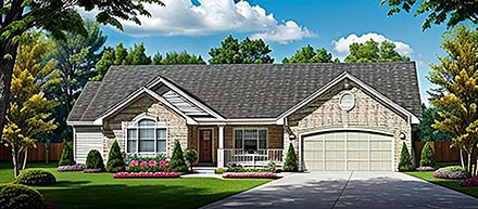 One-Story Ranch Elevation of Plan 62581