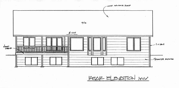 European One-Story Rear Elevation of Plan 62586