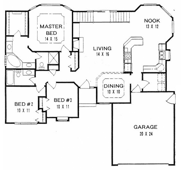 One-Story Ranch Level One of Plan 62591