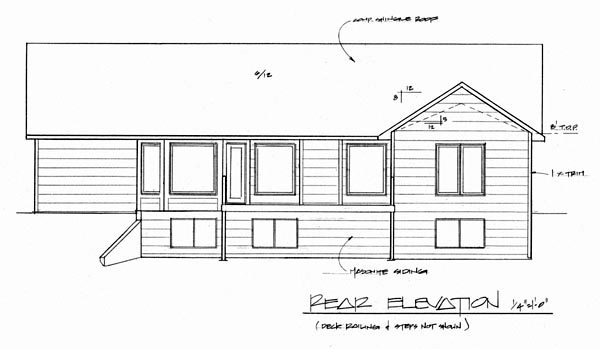 One-Story Traditional Rear Elevation of Plan 62594