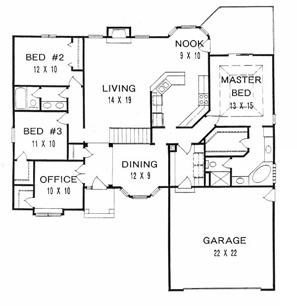 One-Story Traditional Level One of Plan 62596