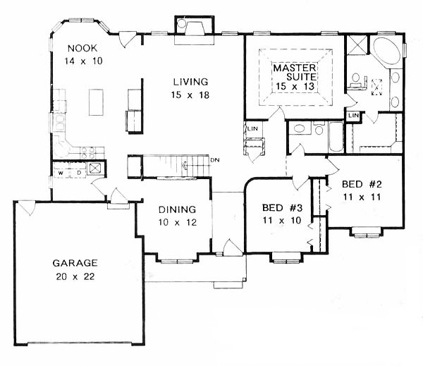 One-Story Traditional Level One of Plan 62597
